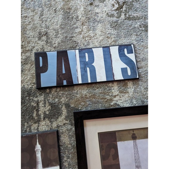 Paris Decorations 3 Piece Lot. Framed Picture 23.5"X 17.5" Two Wooden 18.5x6.5" - Picture 6 of 7